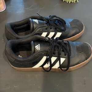 Adidas Men's Black and White Sneakers with Brown Sole